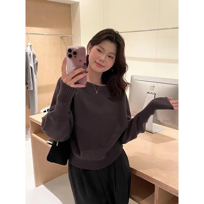 Versatile Off-Shoulder Lantern Sleeve Knitwear: Wear Alone, As a Layer, or Oblique-Style—Perfect for Autumn and Winter.