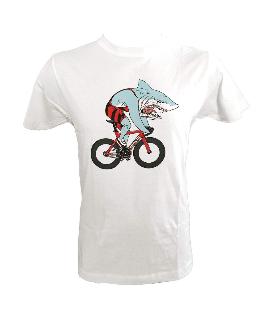 Cinelli Sam Turner Shark Größe für Rennräder und Radsport-T-Shirt, Weiß, L,