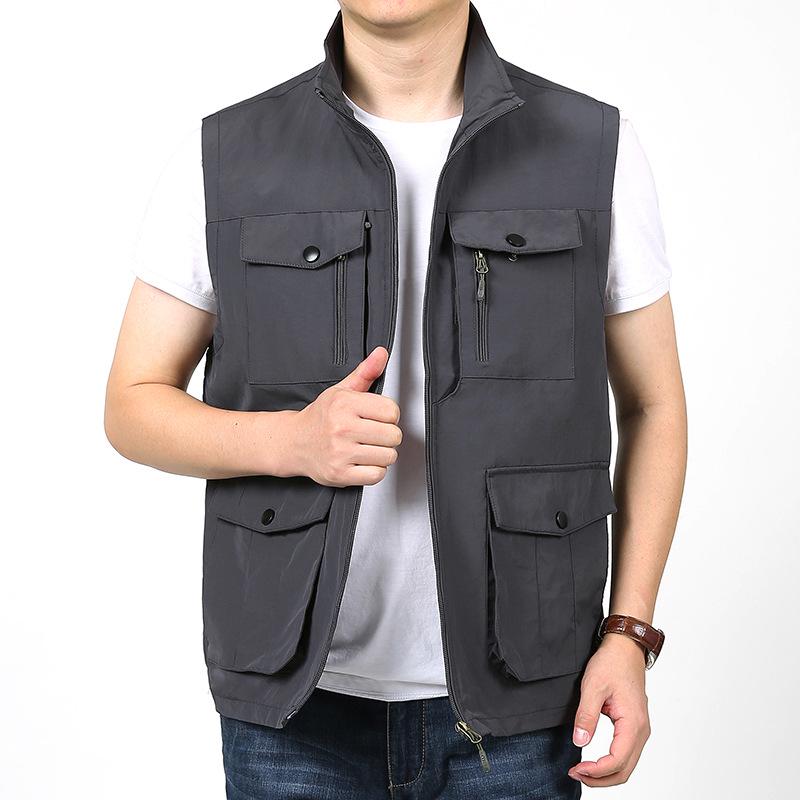 Pánská outdoorová fotografická vesta s mnoha kapsami, Podzim/Zima, Volný střih, Nadměrná velikost, Ležérní pracovní oblečení 9986.