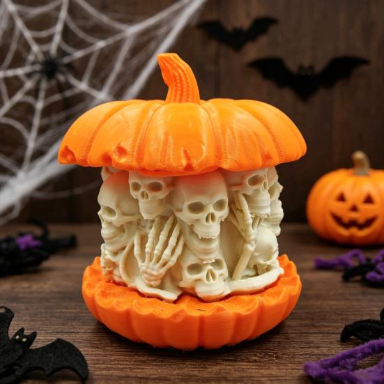 Horror Skull Pumpkin Decor 3D Printed Figurine, Gothic Skeleton Statue, Party Ornament Creepy for Home Office Holiday Statue