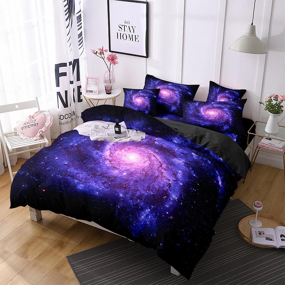 Luxury Galaxy Dark Blue Bedding Set Twin Full Queen King Size Duvet/Quilt Cover Set Shining Stars Starry Sky Comforter Cover