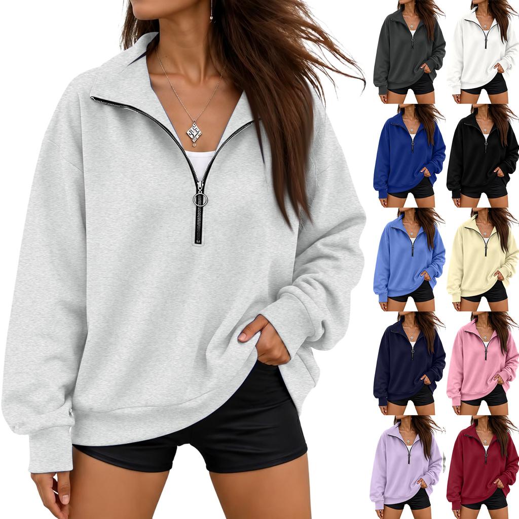Women's Fashion Long Sleeve Zip Up Neck Sweatshirt Top