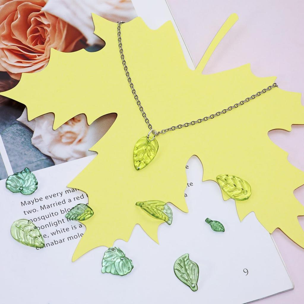 Grüne Blattanhänger für DIY-Schmuck – Transparente Acrylperlen zum Basteln, Von der Natur inspirierte Anhänger für Ohrringe, Armbänder