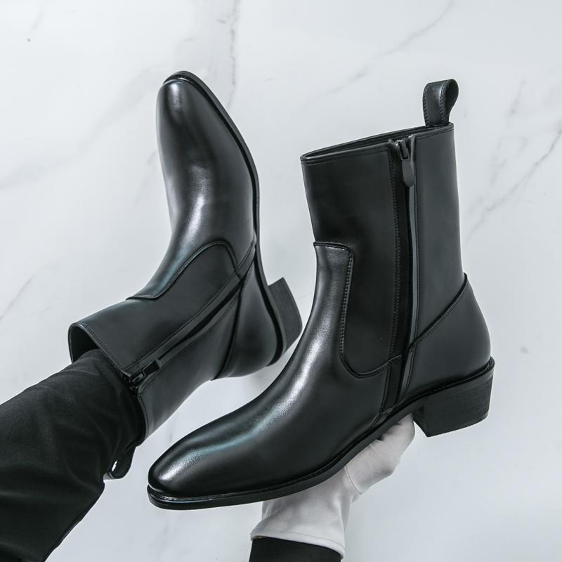 Fashion Fashion Brand Men's Pointed Breathable Side Zipper High Top Boots for Autumn New Men Comfortable Non Slip Chelsea Outdoor Boots