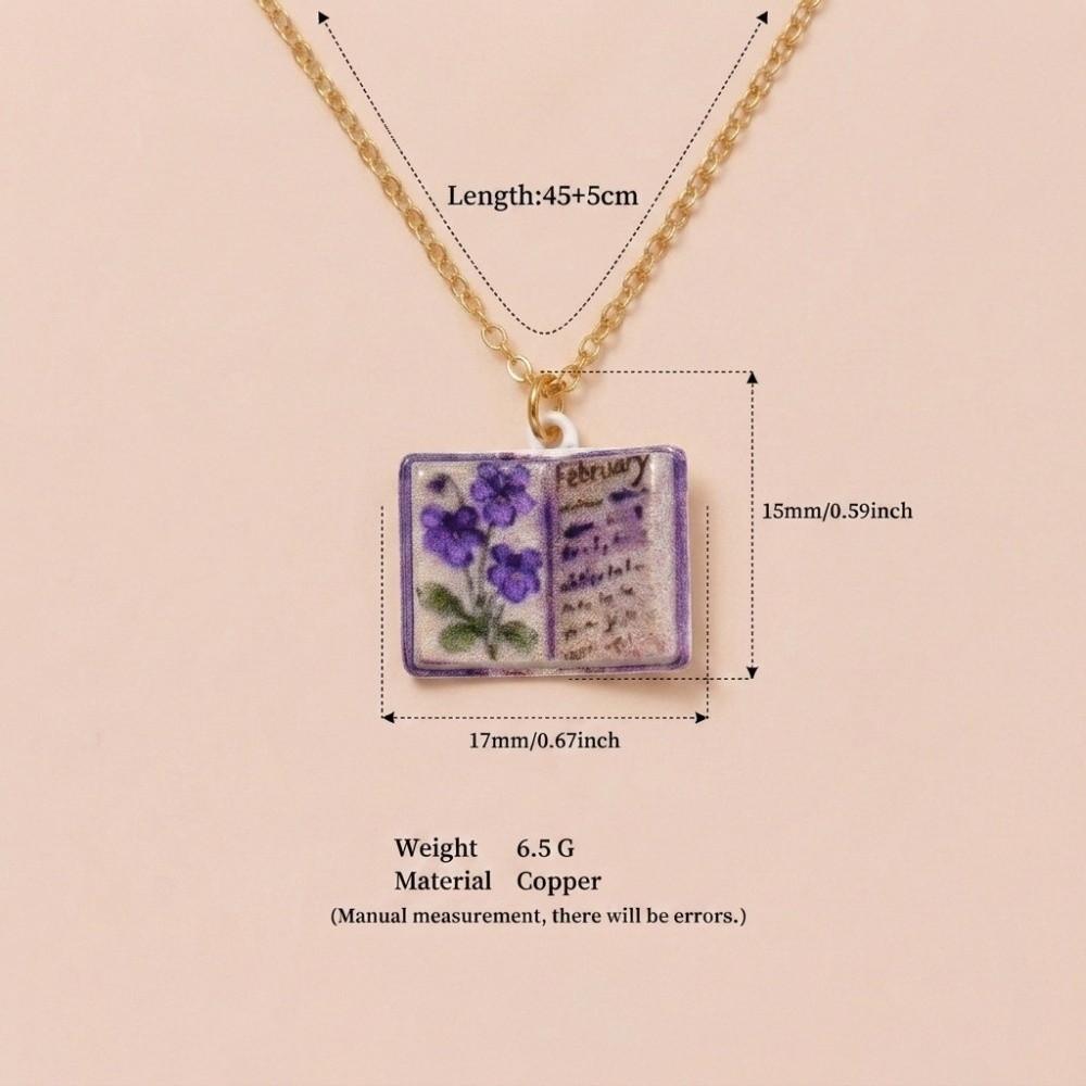 Flowers Birthday Necklace Month Design Sense Necklace Vintage Book Pendant Necklace Jewelry 02