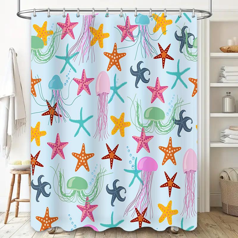 Colorful Jellyfish Starfish Shower Curtain Waterproof Home Decor For Bathroom Available In Multiple Sizes Perfect Gift Idea