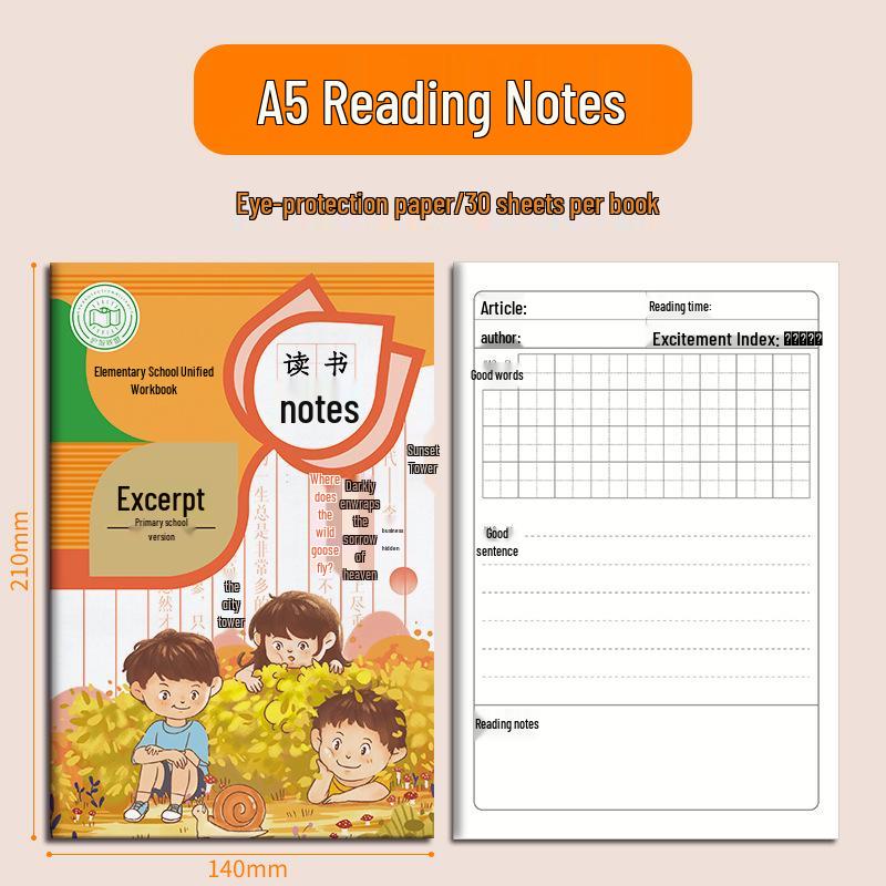 Reading Marathon: A5 Good Words & Sentences Primary Student Notebook & B5 Reading Record Card