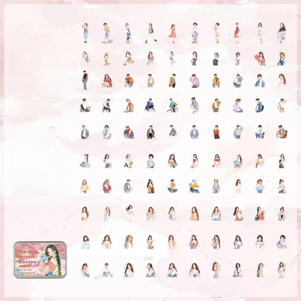 100-Sheet Cute Cartoon Girl Character Sticker Adorable Designs for Hand Account Decoration DIY Crafts