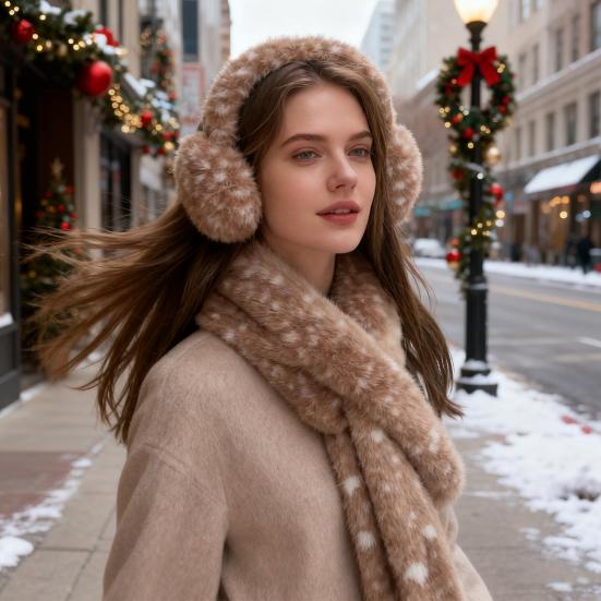 Cartoon Deer Ear Protection Hair Tie Thick Plush Winter Headwear Scarf Earmuffs Leg Warmer Casual Accessory