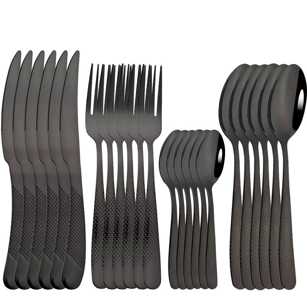 24Pcs Dinnerware Sets Stainless Steel Flatware Set Steak Knife Fork Teaspoon Tableware Cutlery Set Food Silverware