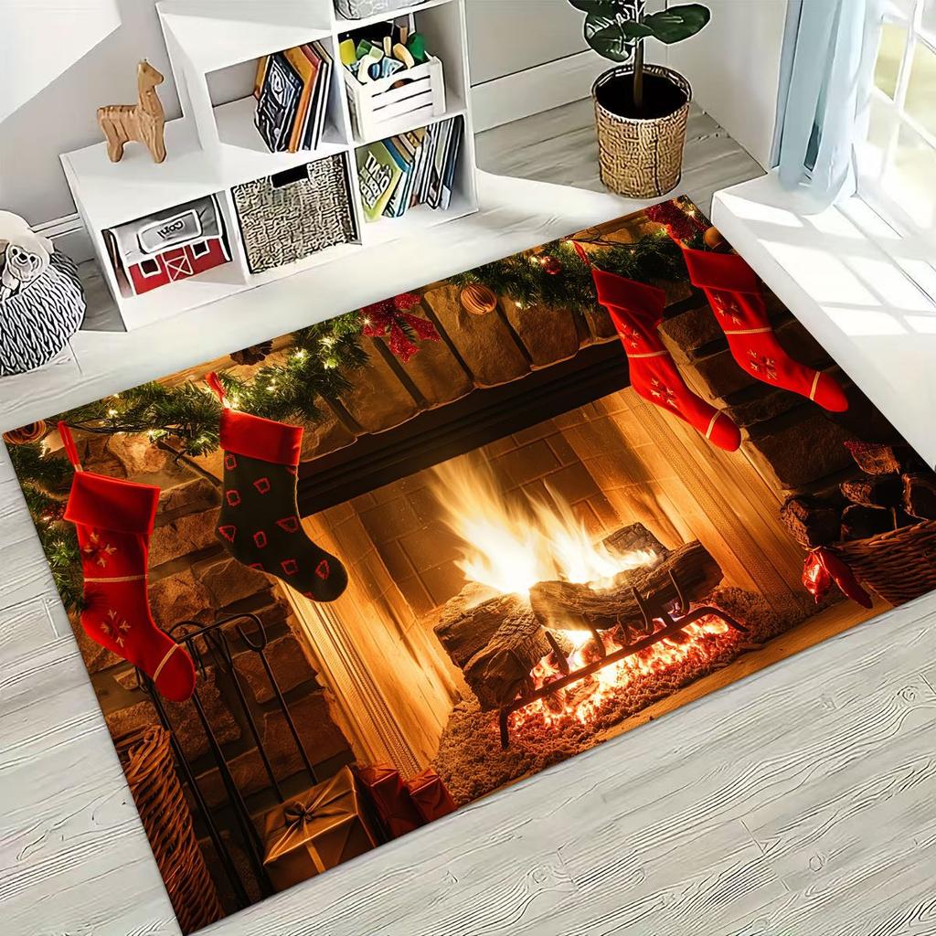 Frohes Neues Jahr Frohe Weihnachten Weihnachtsbaum Weihnachtsmann Cartoon Geschenk Teppich Teppich für Schlafzimmer Wohnzimmer Sofa Haus Fußmatte Dekoration,Rutschfest