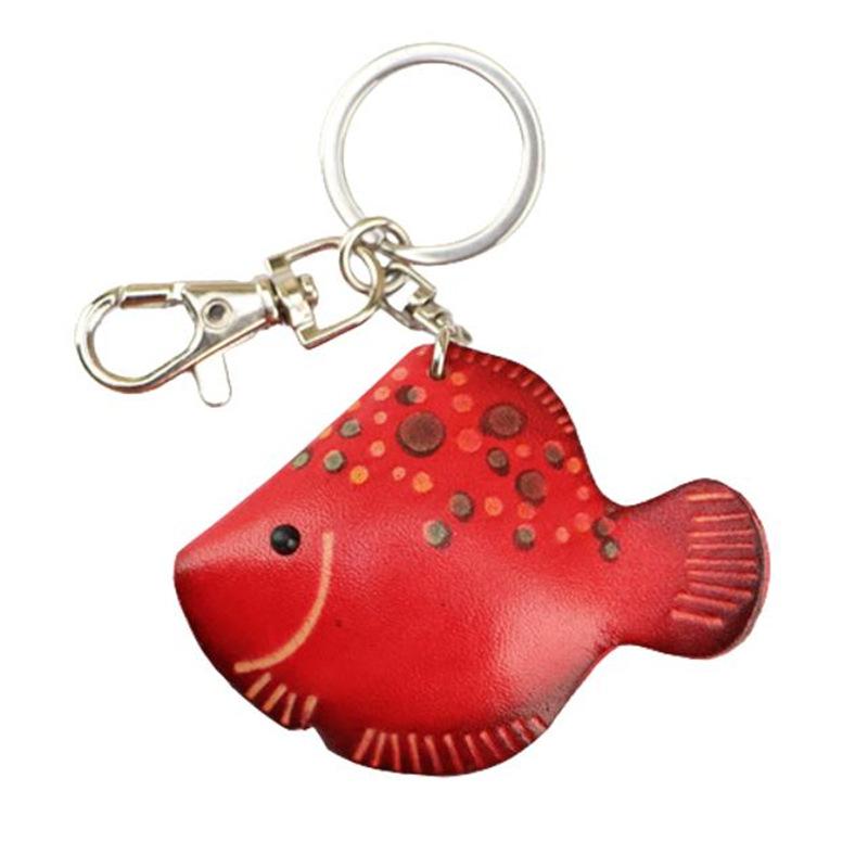 First Layer Cowhide Small Red Fish Car Keychain Small Fish Bag Personalized Pendant Accessories Cute Cartoon Birthday Gift