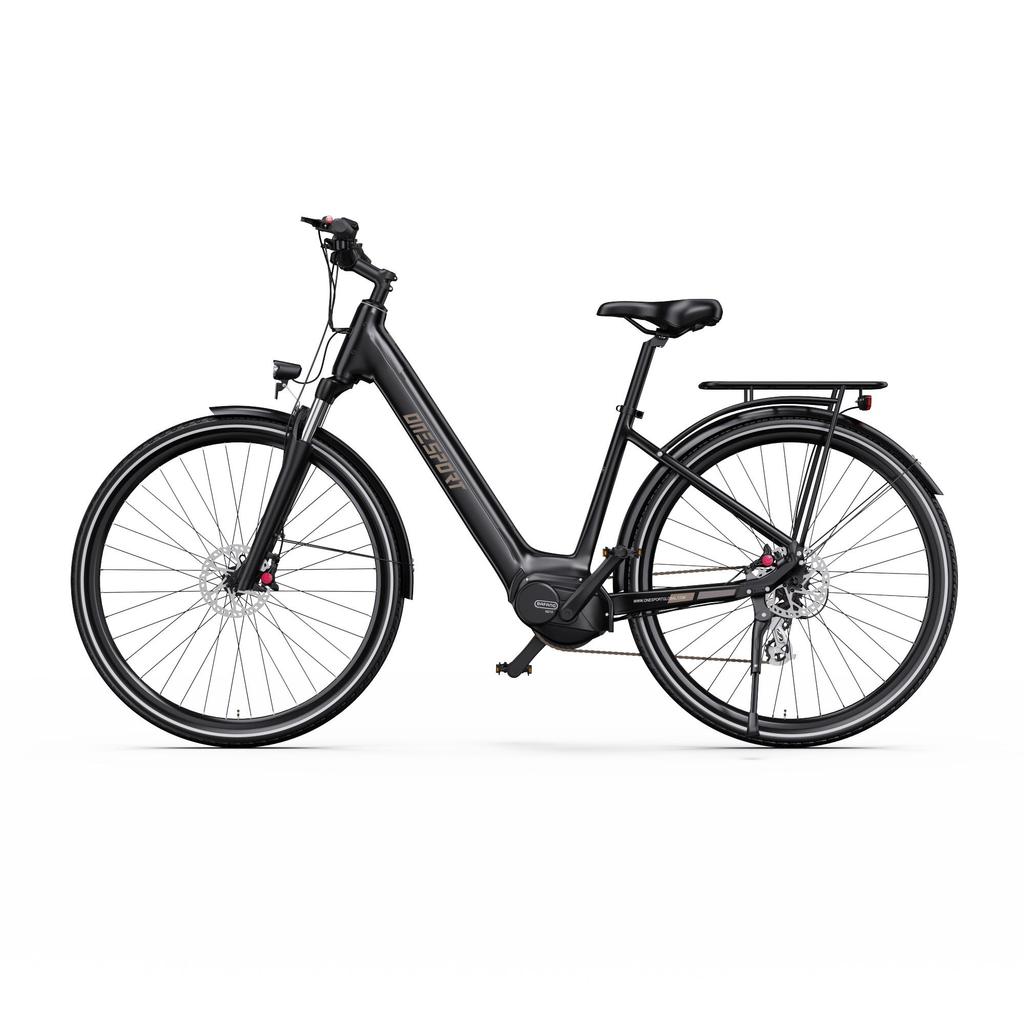 ONESPORT OT07 Matte Black Electric Bike, Bafang Mid-Drive 250W, 110KM Range, Torque Sensor, Hydraulic Brakes, Lightweight Commuter E-Bike