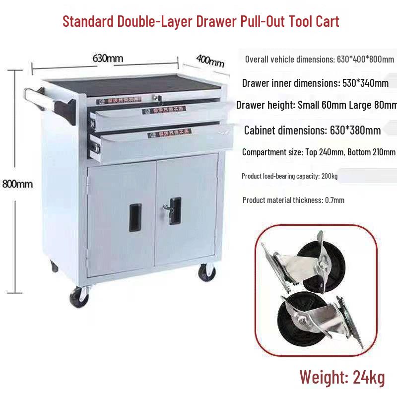 Movable Three-Layer Hand Cart: Multi-functional Auto Repair & Household Tool Box with Cabinet Door