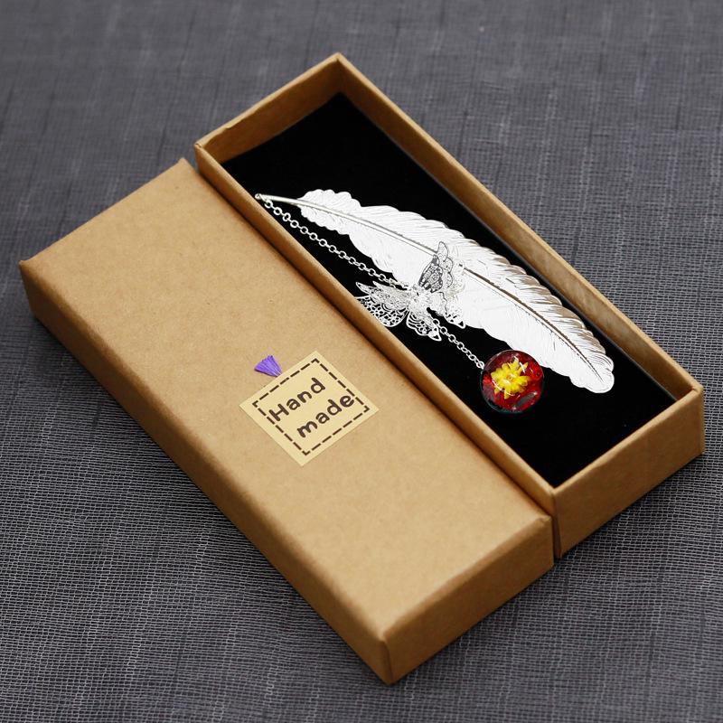 Classical Chinese Style Cicada Wing Metal Feather Bookmark with Leaf, Butterfly, and Dried Flower Accents