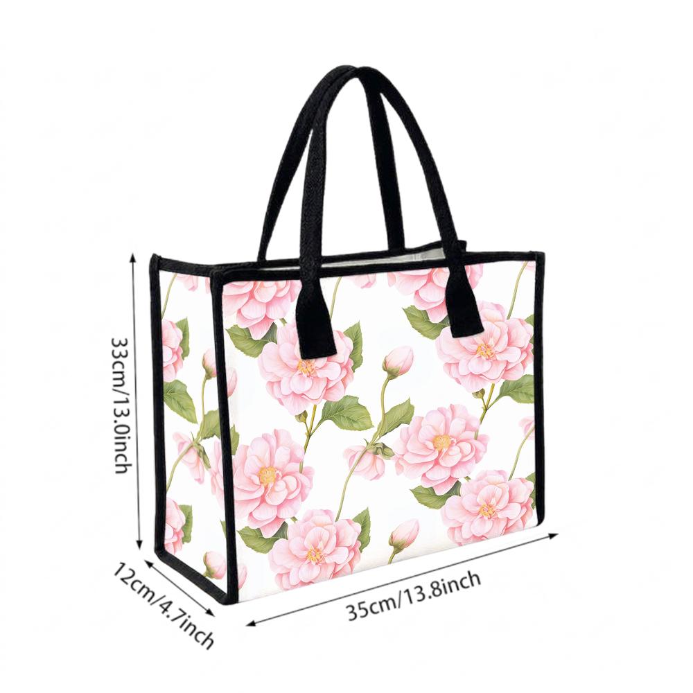 Floral Print Canvas Tote Bag Stylish Casual Handbag for Daily Use