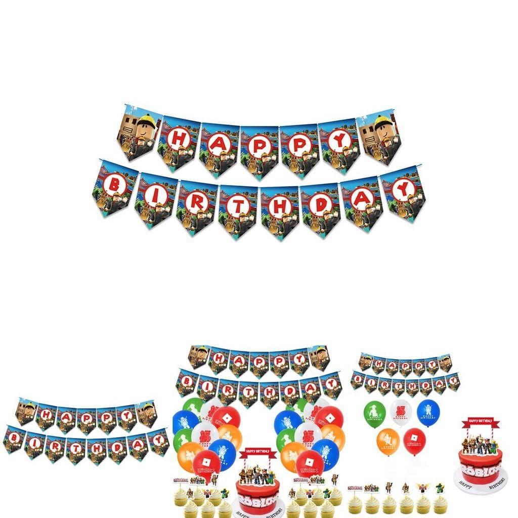 Zestaw artykułów na przyjęcie urodzinowe Roblox z żywymi banerami, balonami i topperami na tort dla dzieci