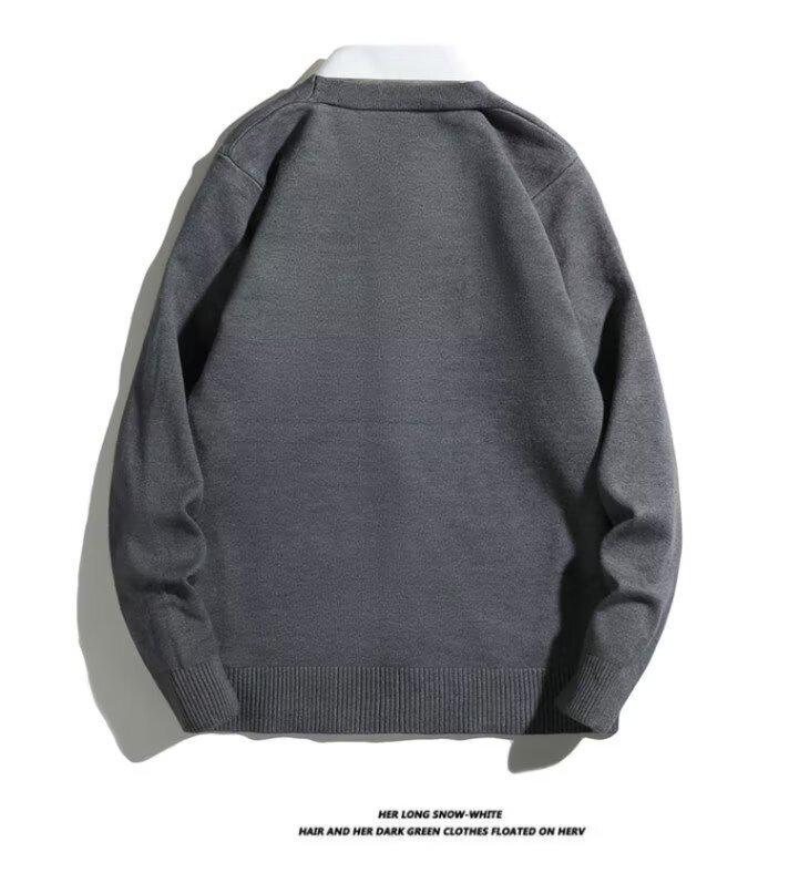 Men's V-neck Cardigan Sweater - Spring & Autumn Hong Kong Style Versatile Knitwear
