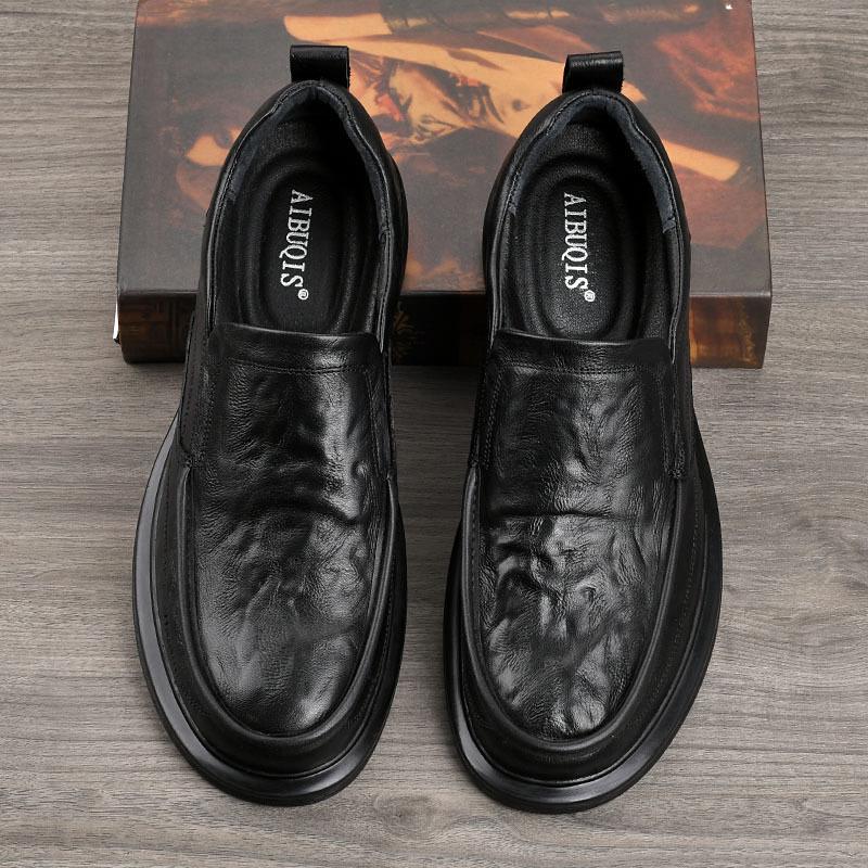 Men's Genuine Leather Casual Slip-On Shoes - Breathable, Soft Sole, Ideal for Spring and Autumn
