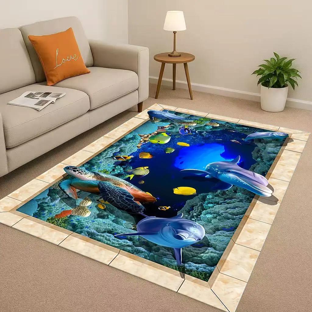 New 3D Illusion Underwater World Breaking Wall Living Room Non Slip Area Rug Carpet for Bedroom Playroom Sofa,Home Decor Doormat