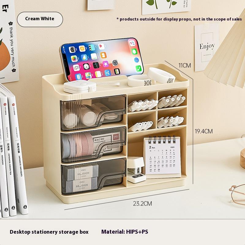 Multi-layer Drawer Type Household Storage , Office Transparent Large Capacity Cream Wind Stationery Storage Box