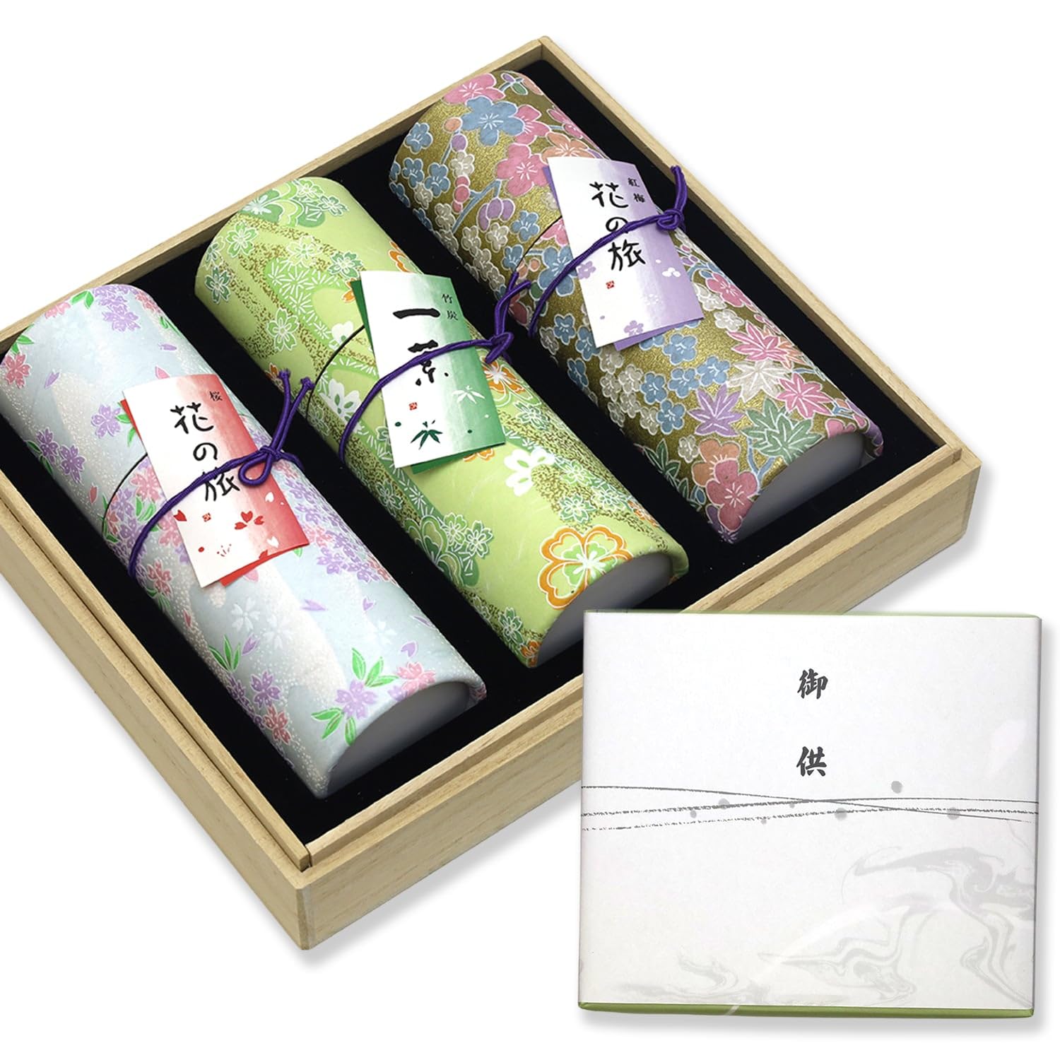 

Condolence Incense Gift Set in Paulownia Wood Box 3 with Outer Made in Low Perfect for Buddhist and First Anniversary Memorials [Hanakurabe Types,