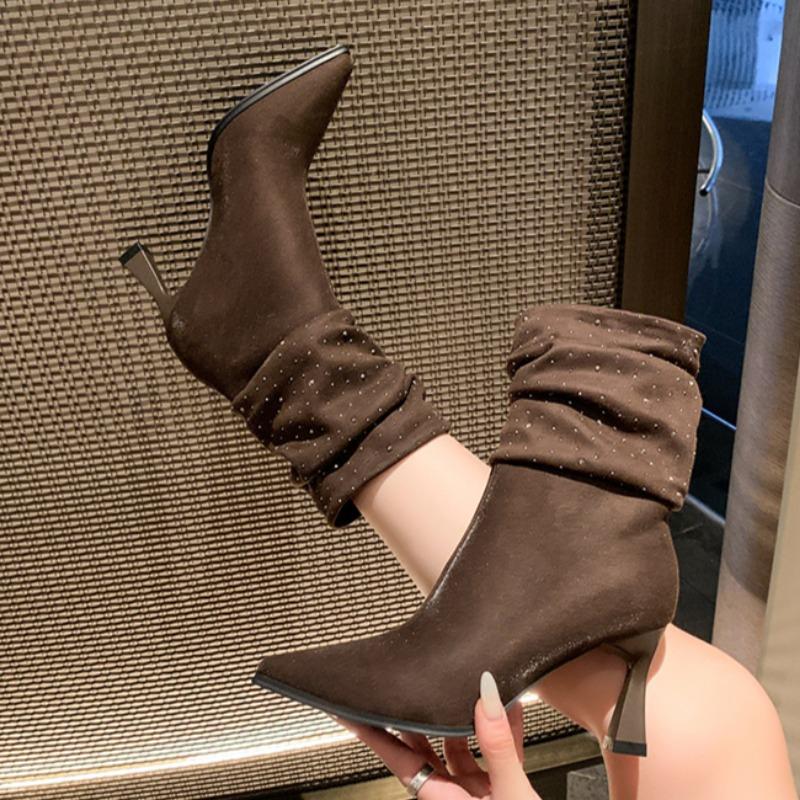 Crystal High Heels Ankle Women Boots Pointed Toe Suede Elegant Pumps Shoes Winter 2025 Trend Party Sexy Chelsea New Botas Mujer