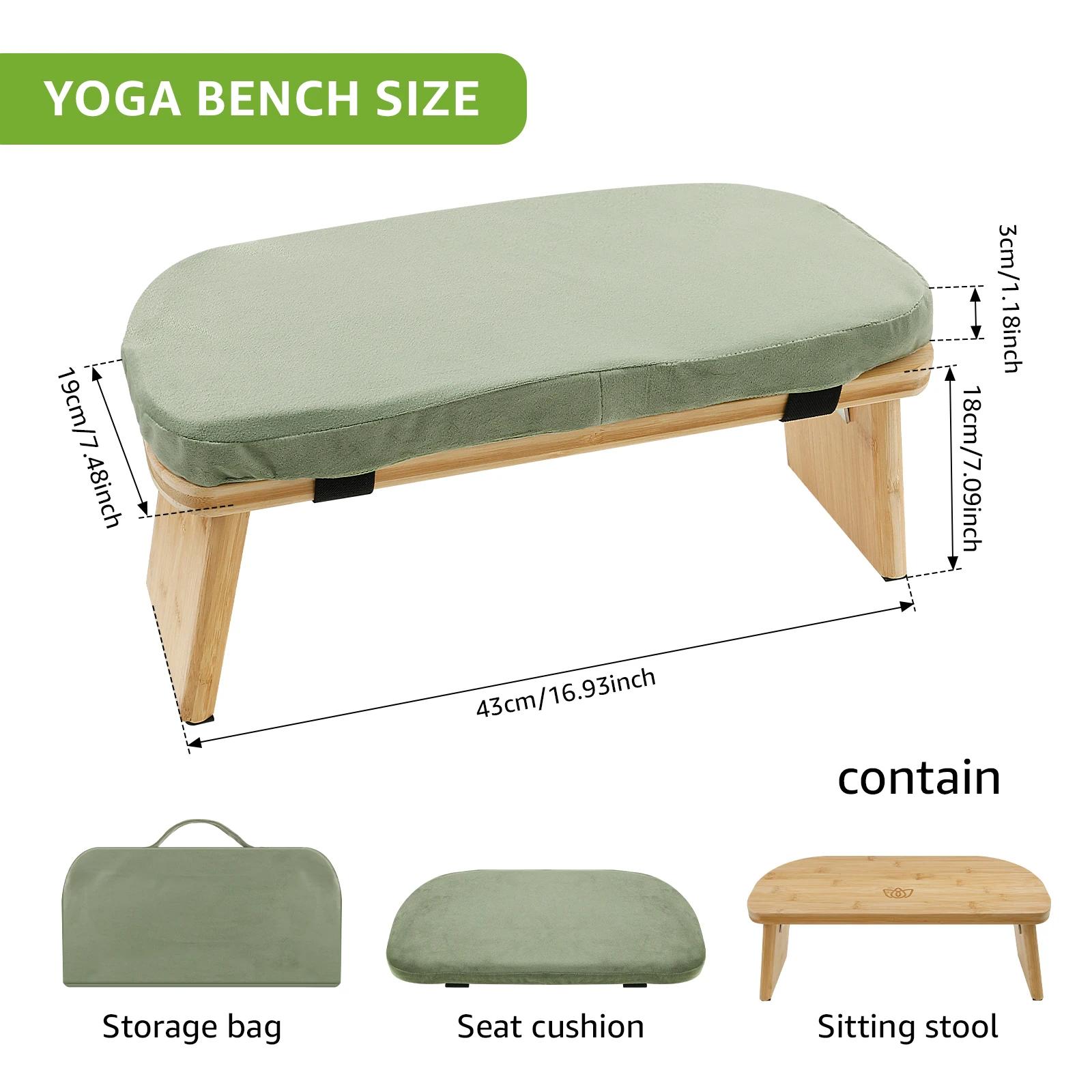 

Portable Yoga Bench Folding Bamboo Kneeling Stool with Cotton Cushion Ergonomic Sitting Practice Prayer Bench Meditation Stool