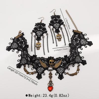 Vintage Halloween Skull Necklace & Tassel Earrings Set