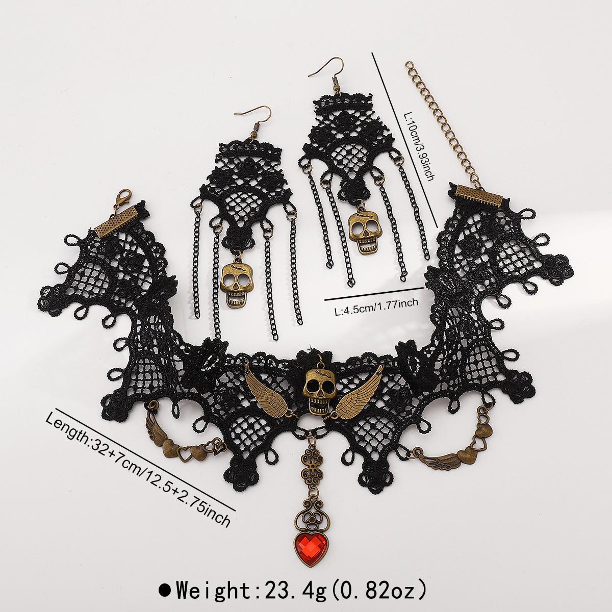 

Vintage Halloween Skull Necklace & Tassel Earrings Set