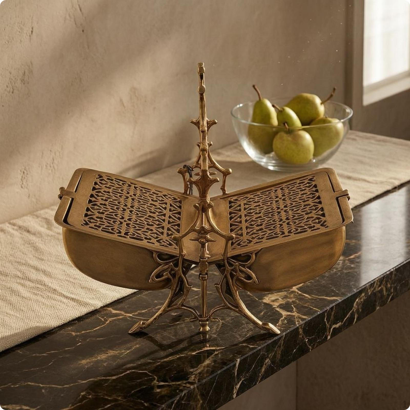 Brass Fruit Tray Decorative Ornate Elegant Metal Plate French Handled