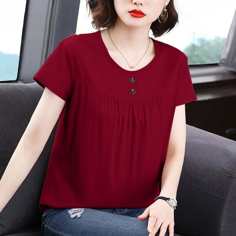 

Женская модная повседневная футболка с коротким рукавом большого размера, женская тонкая летняя футболка нового дизайна с застежкой на пуговицы 2XL