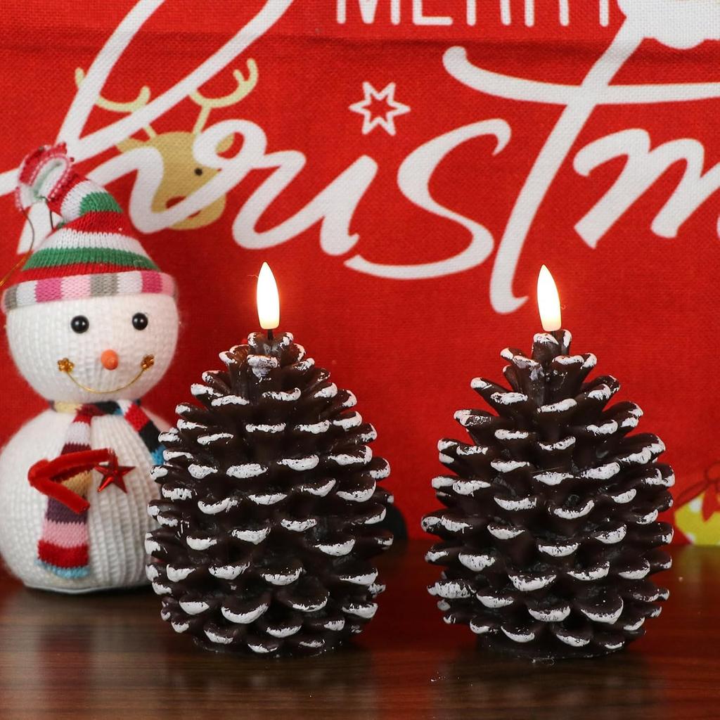 Pack of 2 LED Pine Cone Candle Pinecone Shaped Realistic Wax Candles LED Electronic Candle for Holiday Indoor Decoration