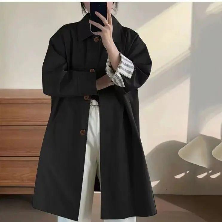 Women's Long Windbreaker Jacket Spring New Style Patchwork Japanese Style Medium Long Coat