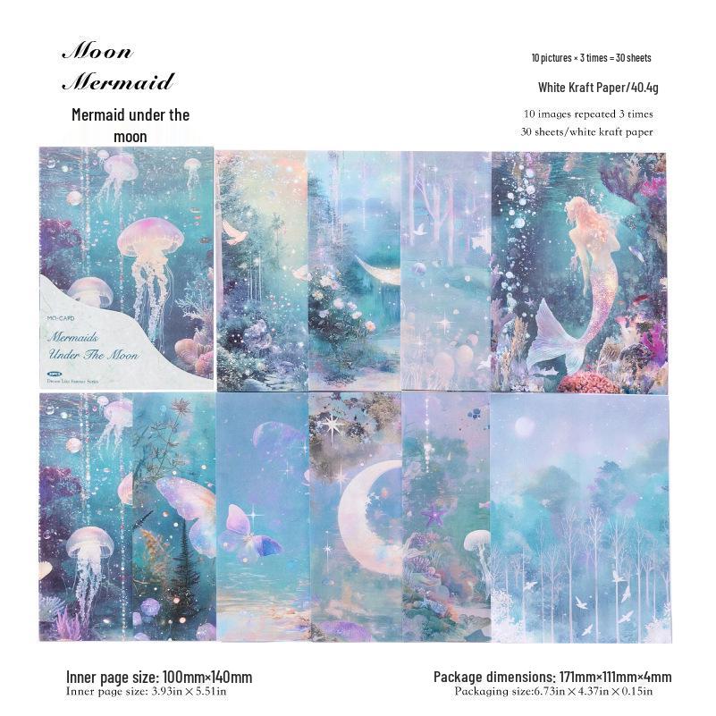 MòMòBái Kraft Paper Dreamlike Retro Series - 30 Decorative Sheets for Bullet Journals and DIY Projects