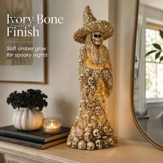 Spooky Tabletop Ornament for Halloween Skull Witch Figurine, Resin Skeleton Ornament, Gothic Creative Figurine Home Creepy Statue Mantel Decoration