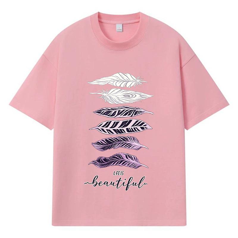 2026 Feather Printed Graphic Y2k Harajuku Streetwear 100% Cotton T Shirt Casual Oversized Summer Men T-shirt