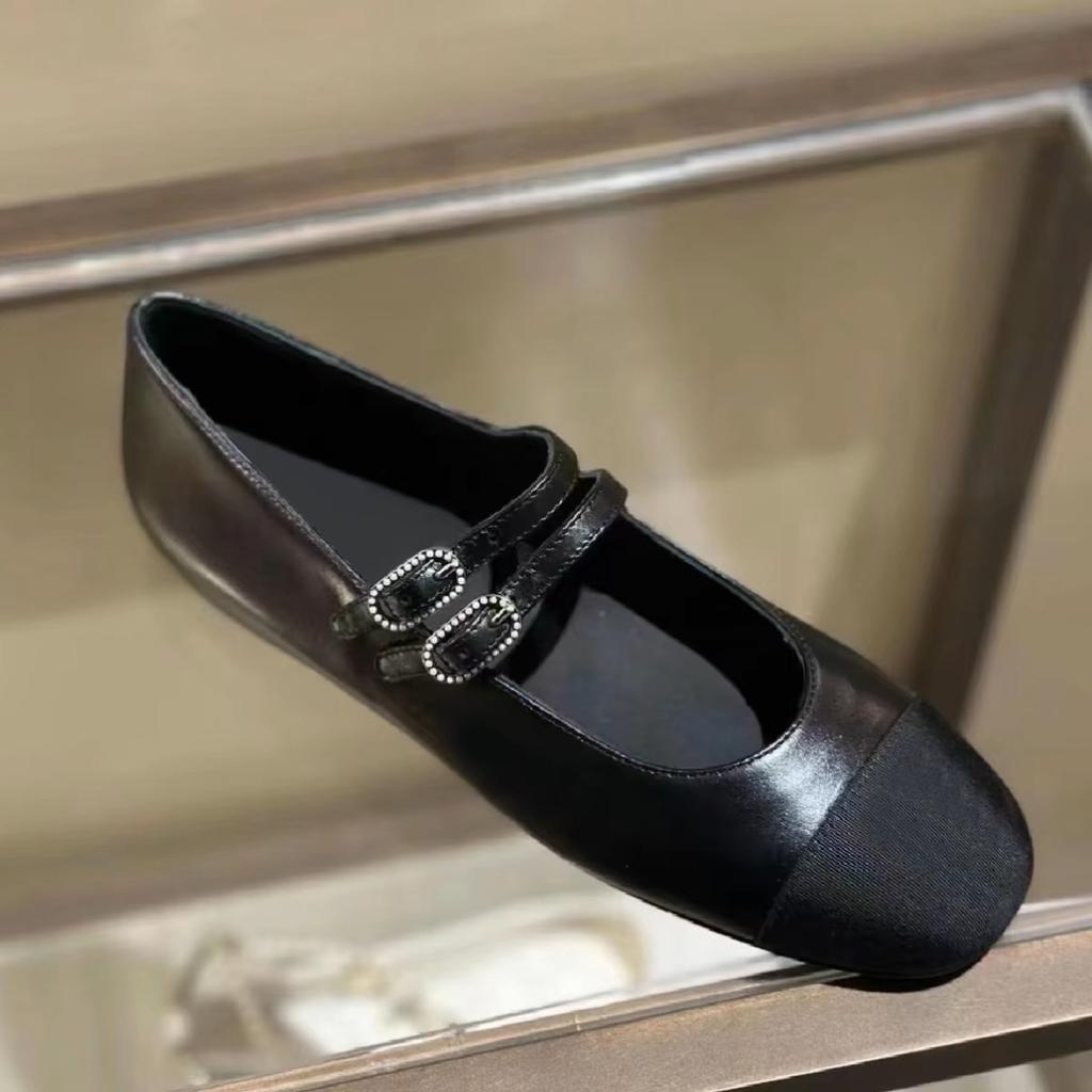 Leather Small Fragrant Style Color Matching Light Mouth Flat Bottom Ballet Shoes Women's Spring and Autumn Commuting Double One-word Buckle Belt Ma