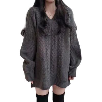 Vmiutyer LLOP Cable Knit Long Medium Plus Sizes Loose Women's V-Neck Sweater, Weight, Flattering, Available, Fit, Casual, Cute, Warm, Soft,