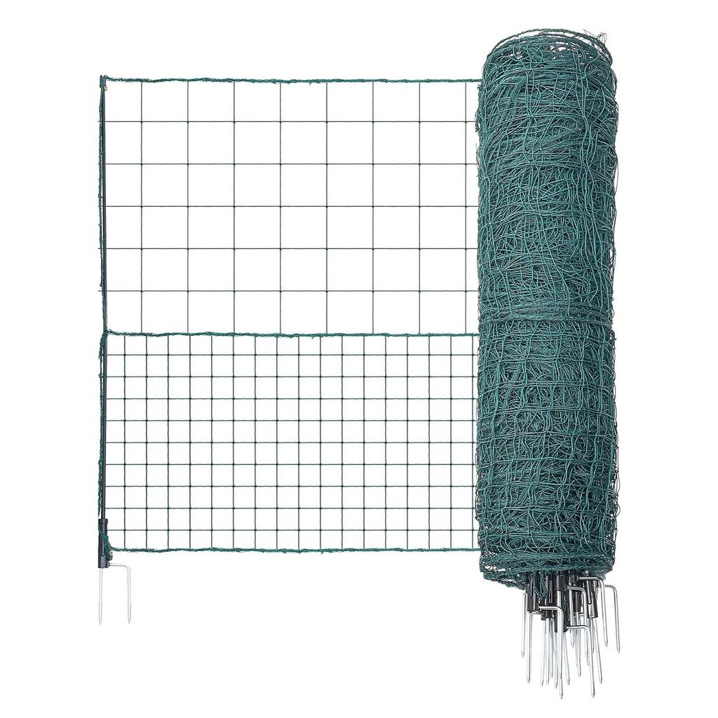 Temporärer Zaun mit Pfosten, 1,05 x 50m Kunststoff-Gitterzaun, Gartensicherheitszäune Netz mit Doppelspitz-Erdspießen & Spannseilen, Temporärer Zaun für