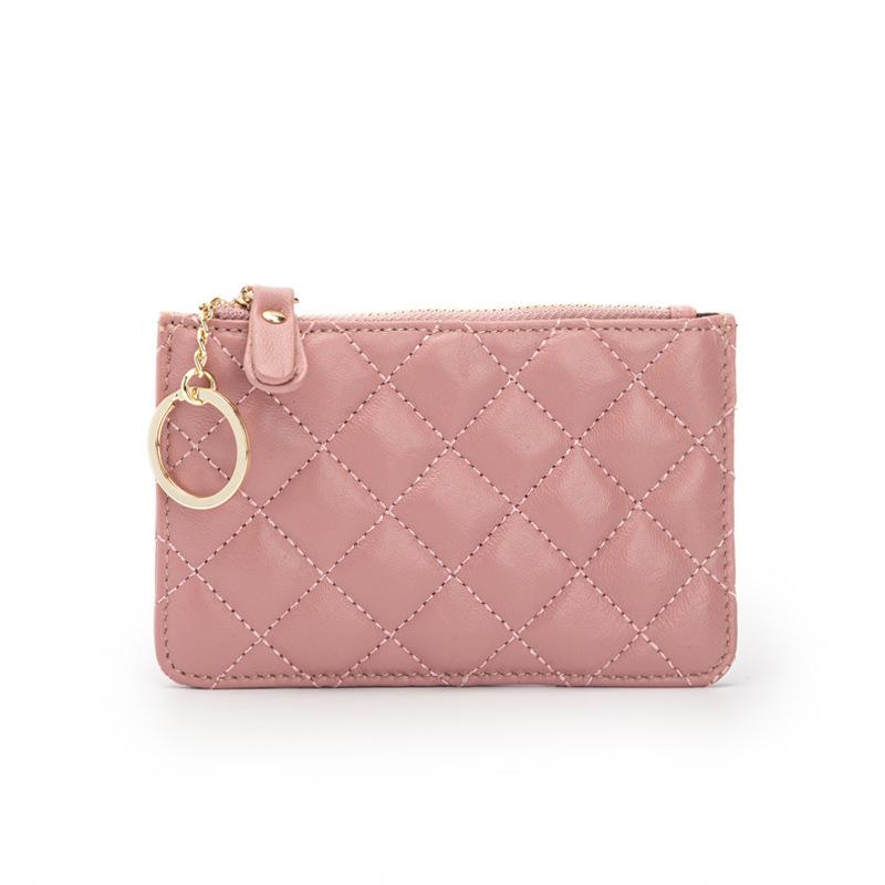 Ladies Sheepskin Rhombus Key Case, Soft Surface Change Storage Bag, Leather Multi-Function Ultra-Thin Card Case