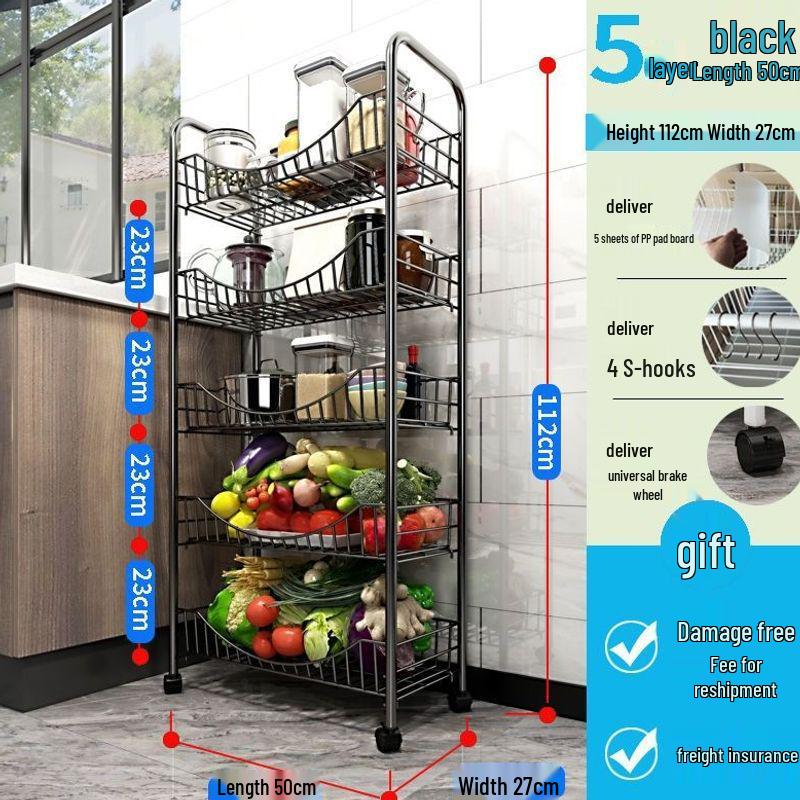 Movable Kitchen Vegetable Storage Rack with Wheels
