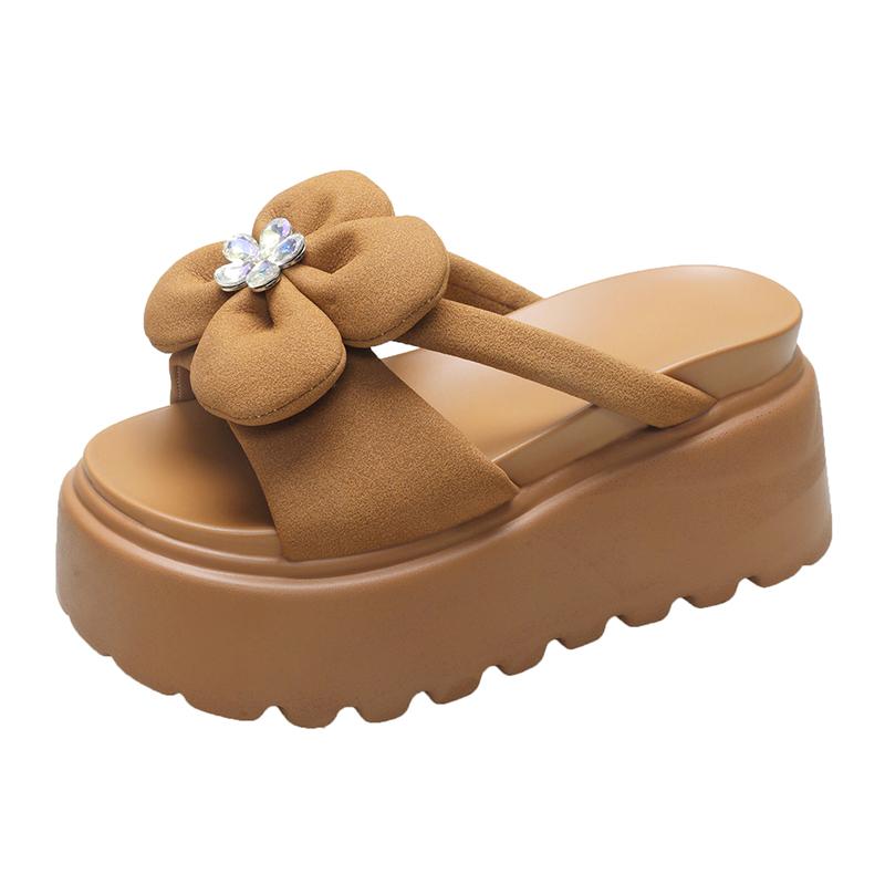 Fashion 8CM Casual Wedge Slippers Women New Summer Non Slip Platform Sandals Woman Flower Comfortable Female Chunky Beach Slippers