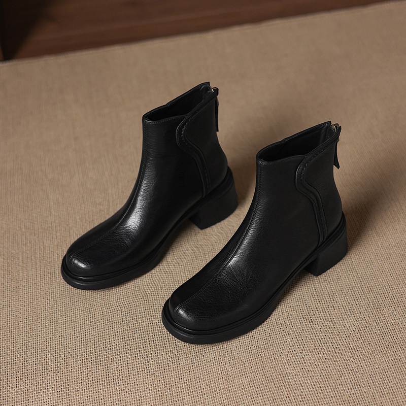 Krazing Pot Cow Skin Round Toe Thick Heels Chelsea Boots Size 42 Back Zip Women Keep Warm Ankle Boots