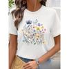 Europeisk Storlek Dam's Casual Kortärmad T-shirt - Blommig Rundhalsad Topp, Andningsbar Vår Sommar Maskintvättbar Normal Passform Tee