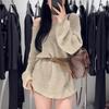 Women's Early Autumn 2025 French Knit Openwork Long Sleeve Mid-Length Casual Top