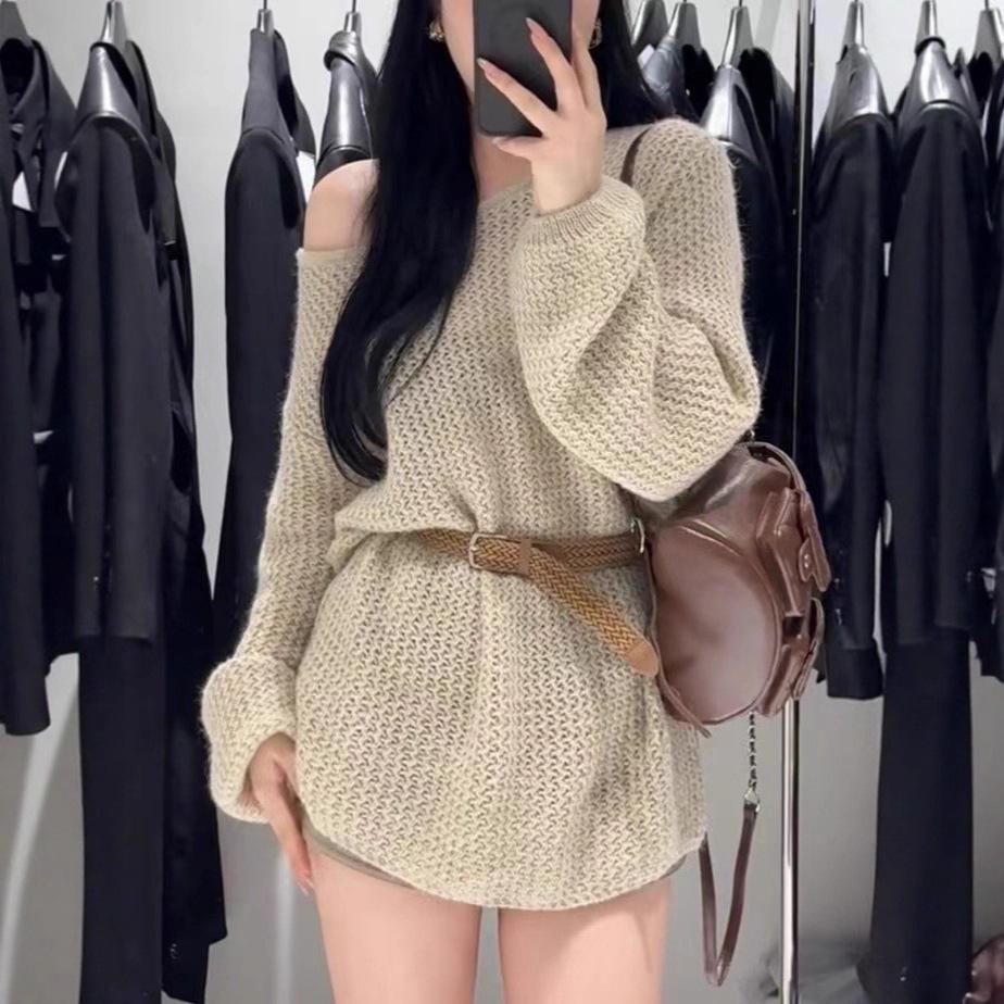 Women's Early Autumn 2025 French Knit Openwork Long Sleeve Mid-Length Casual Top