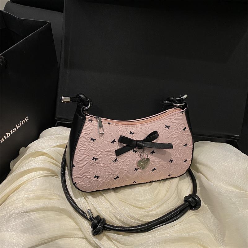 Niche design bow underarm bag women's 2025 new handbag fashion shoulder messenger bag sweet baguette bag