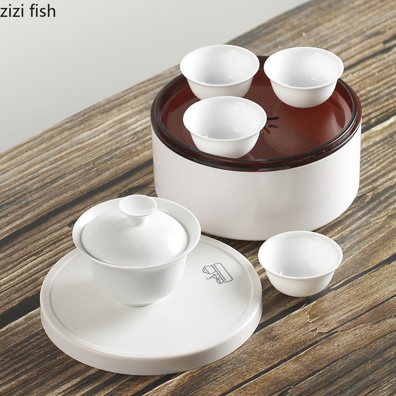 7-częściowy zestaw Chiński Zestaw do Herbaty Kung Fu Ceramiczny Przenośny Zestaw Czajniczek Podróżny na Zewnątrz Gaiwan Filiżanki do Herbaty Ceremonii Herbacianej Filiżanka Drobny Prezent