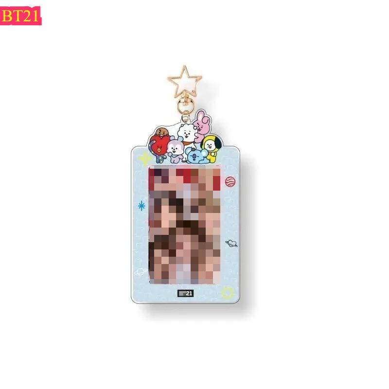 Kawaii Cute Bt21 Card Holder Keychain Card Storage Pendant Id Photo Storage Card Bag Chimmy Cooky Koya Tata Anime Gift Toys
